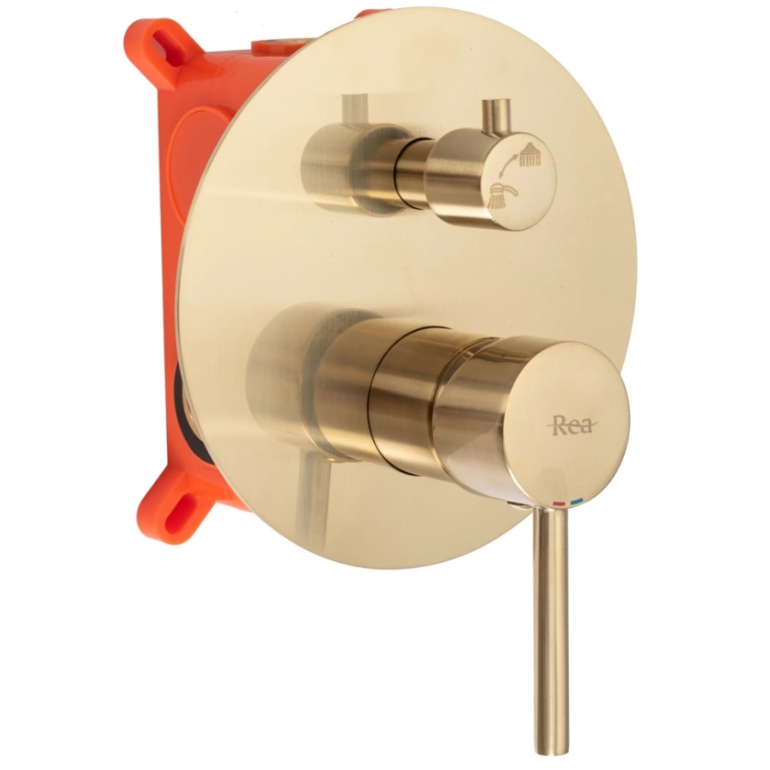 REA-P4160 - Brusesæt med indbygget blandingsbatteri LUNGO, børstet guld