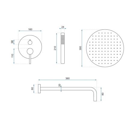 REA-P4160 - Brusesæt med indbygget blandingsbatteri LUNGO, børstet guld