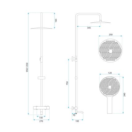 REA-P5960 - Brusesæt med termostatisk blandingsbatteri LUNGO DIAMOND guldfarvet