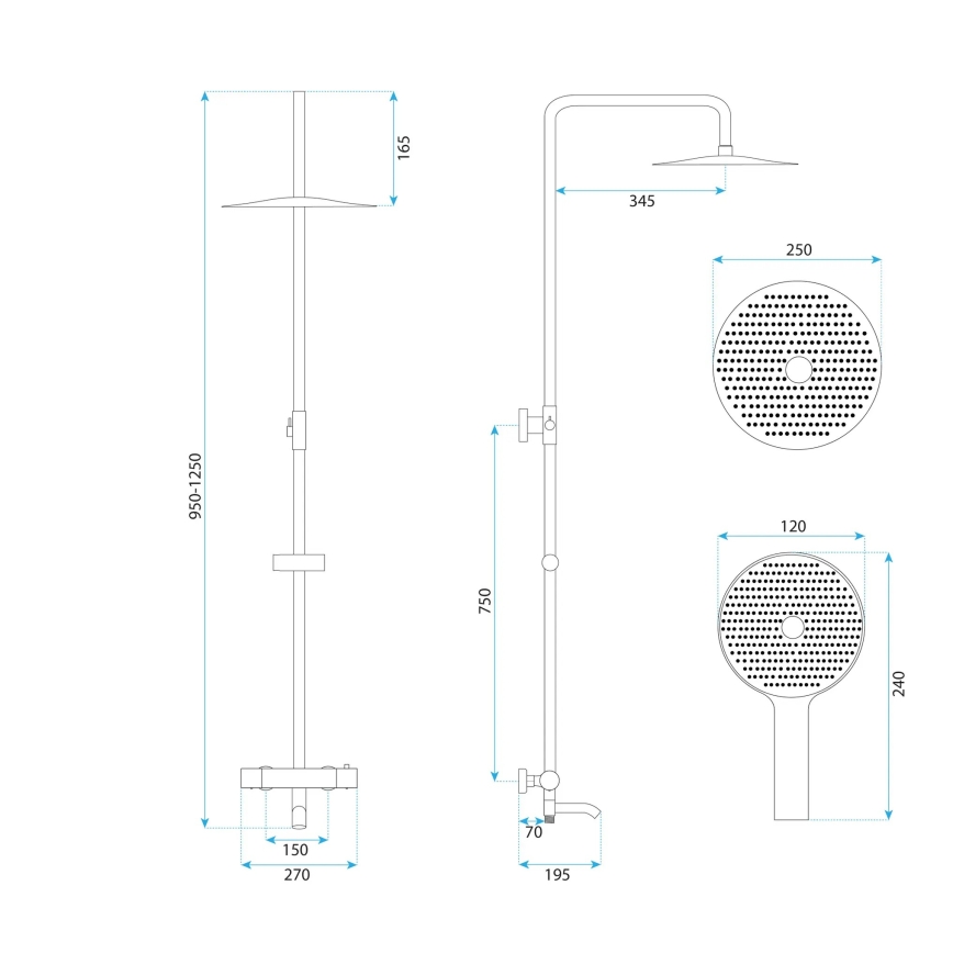 REA-P5961 - Brusesæt med termostatisk blandingsbatteri LUNGO DIAMOND, poleret krom