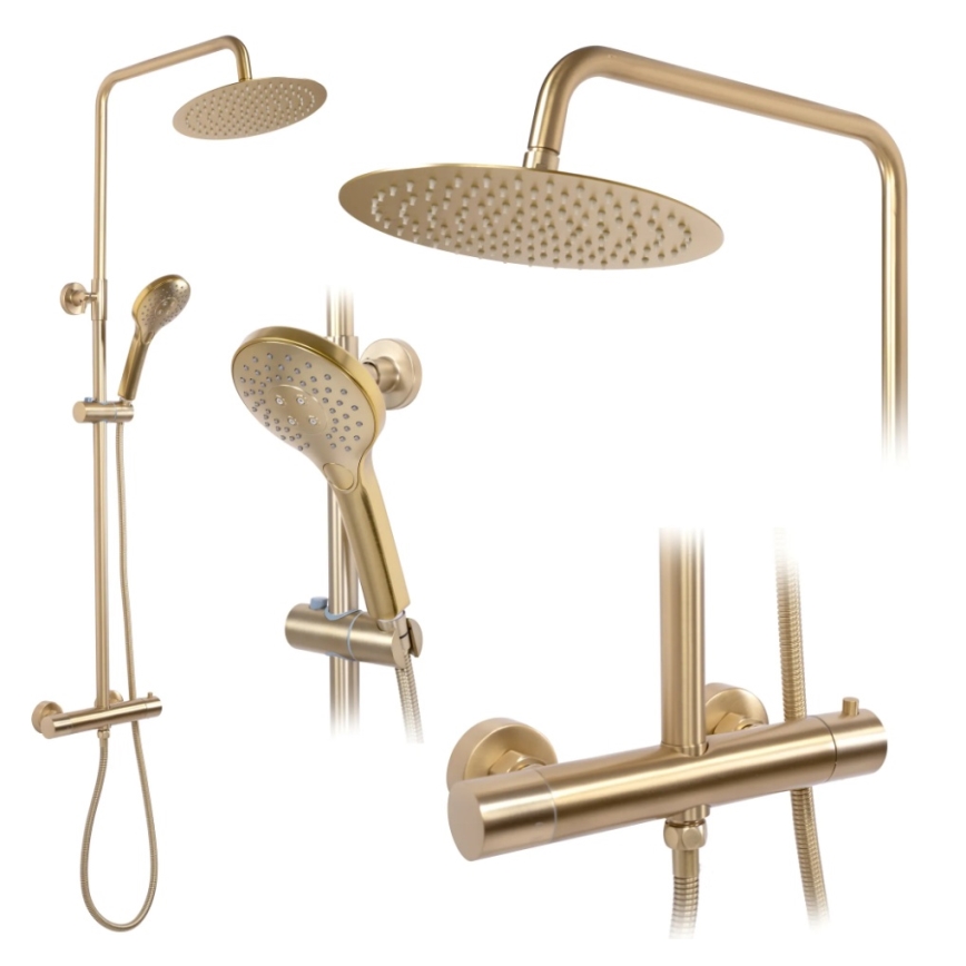 REA-P6602 - Brusesæt med termostatisk armatur VINCENT, børstet guld