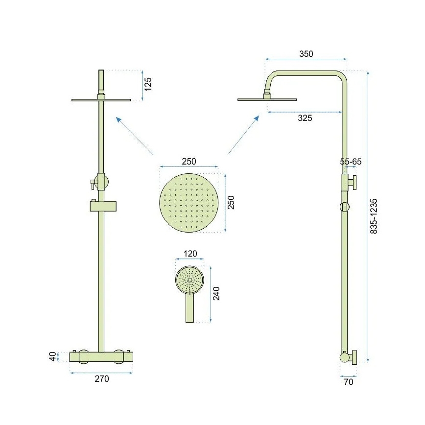 REA-P6602 - Brusesæt med termostatisk armatur VINCENT, børstet guld