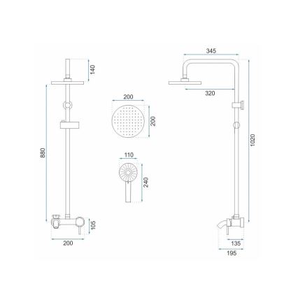 REA-P7051 - Brusesæt med brusebatteri LUIS, børstet guld