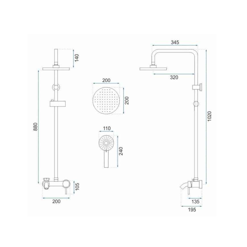 REA-P7051 - Brusesæt med brusebatteri LUIS, børstet guld