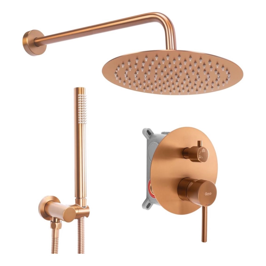 REA-P8809 - Brusesæt med indbygget blandingsbatteri LUNGO, børstet kobber