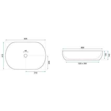 REA-U0024 - Bordpladevask CLEO 41x60,5 cm keramisk/blank hvid