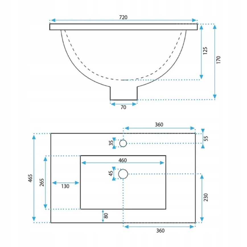 REA-U0190 - Indbygget håndvask DAFNE 46,5x72 cm keramik/blank hvid