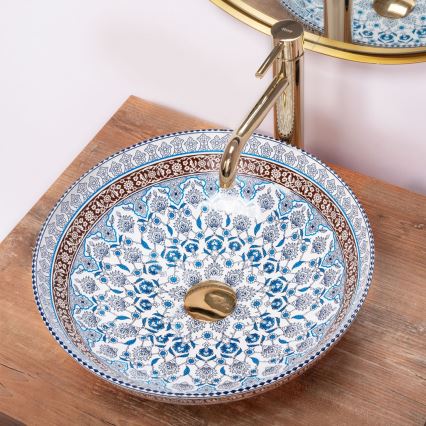 REA-U0267 - Håndvask til bordplade ARTE Ø 40 cm keramik/ornamentalt mønster