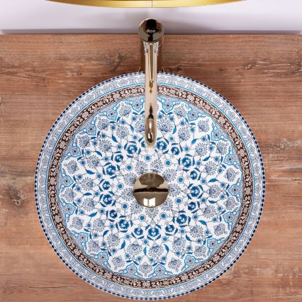 REA-U0267 - Håndvask til bordplade ARTE Ø 40 cm keramik/ornamentalt mønster