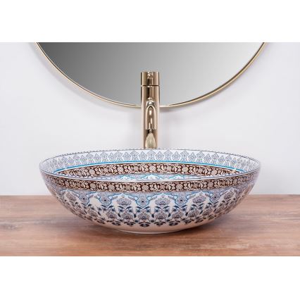REA-U0267 - Håndvask til bordplade ARTE Ø 40 cm keramik/ornamentalt mønster
