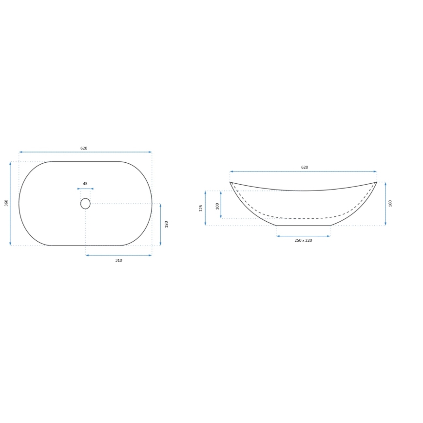 REA-U0441 - Håndvask til bordplade ROYAL 35,5x61,5 cm keramik/højglans hvid