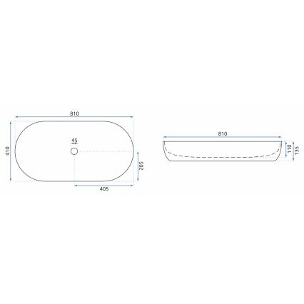 REA-U0563 - Servant til bordplade CLEO 41x81 cm keramik/højglans hvid