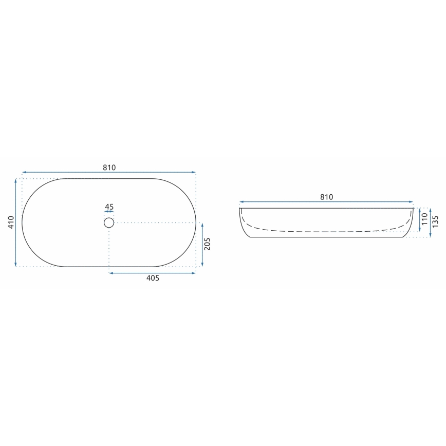 REA-U0563 - Servant til bordplade CLEO 41x81 cm keramik/højglans hvid