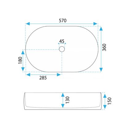 REA-U0600 - Håndvask til bordplade ALMA 36x57 cm keramik/blank hvid