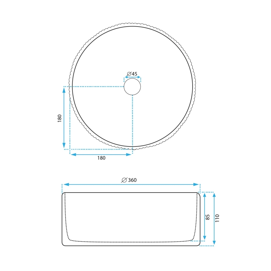 REA-U0601 - Vask til bordplade DELIA 36 cm højglans hvid/stenimitation