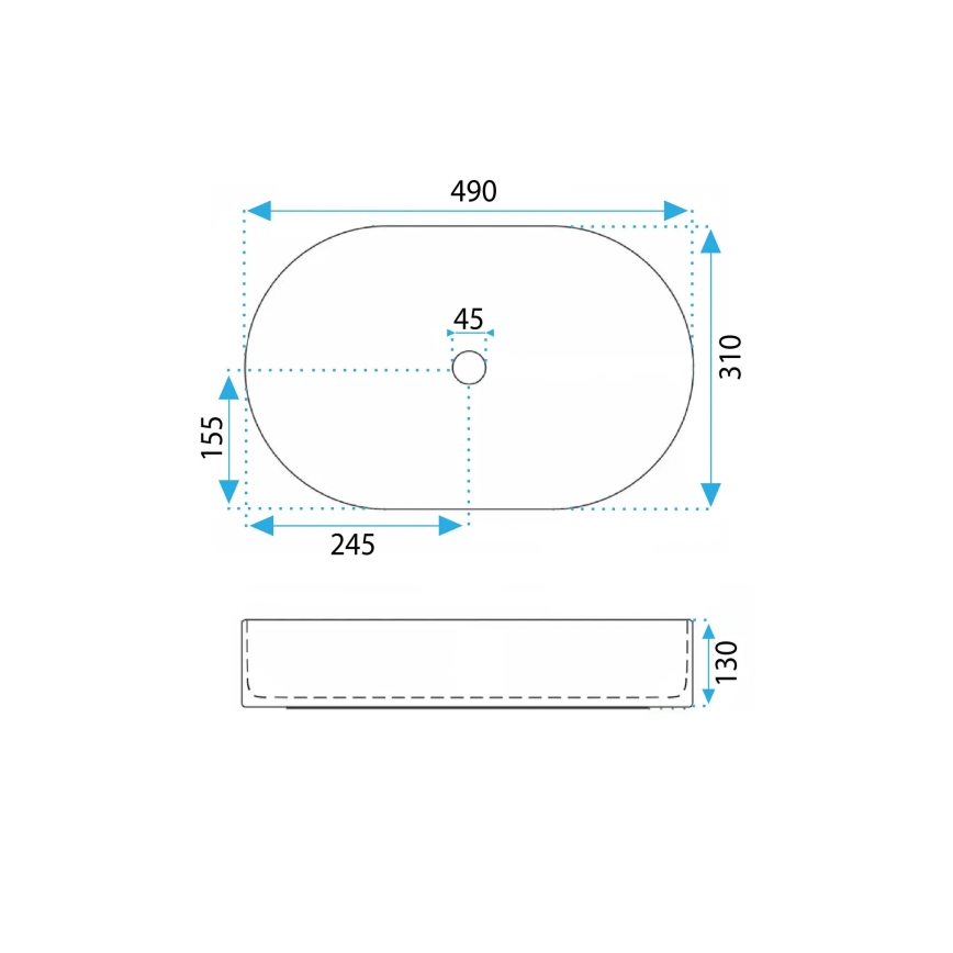 REA-U0603 - Vask til bordplade VANDA 31x49 cm keramik/højglans hvid