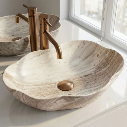 REA-U0618 - Vask til bordplade PEARL 38 x 50,5 cm keramik/beige/stenimitation