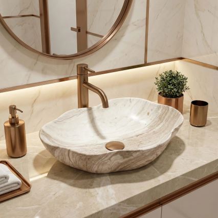REA-U0618 - Vask til bordplade PEARL 38 x 50,5 cm keramik/beige/stenimitation