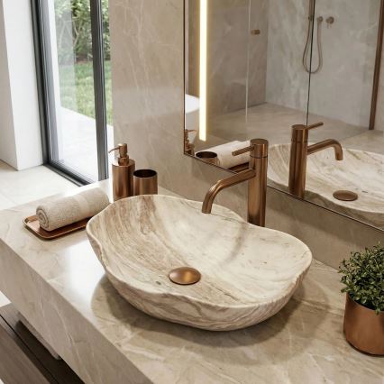 REA-U0618 - Vask til bordplade PEARL 38 x 50,5 cm keramik/beige/stenimitation