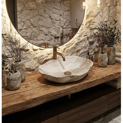 REA-U0618 - Vask til bordplade PEARL 38 x 50,5 cm keramik/beige/stenimitation