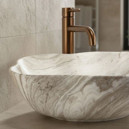 REA-U0618 - Vask til bordplade PEARL 38 x 50,5 cm keramik/beige/stenimitation