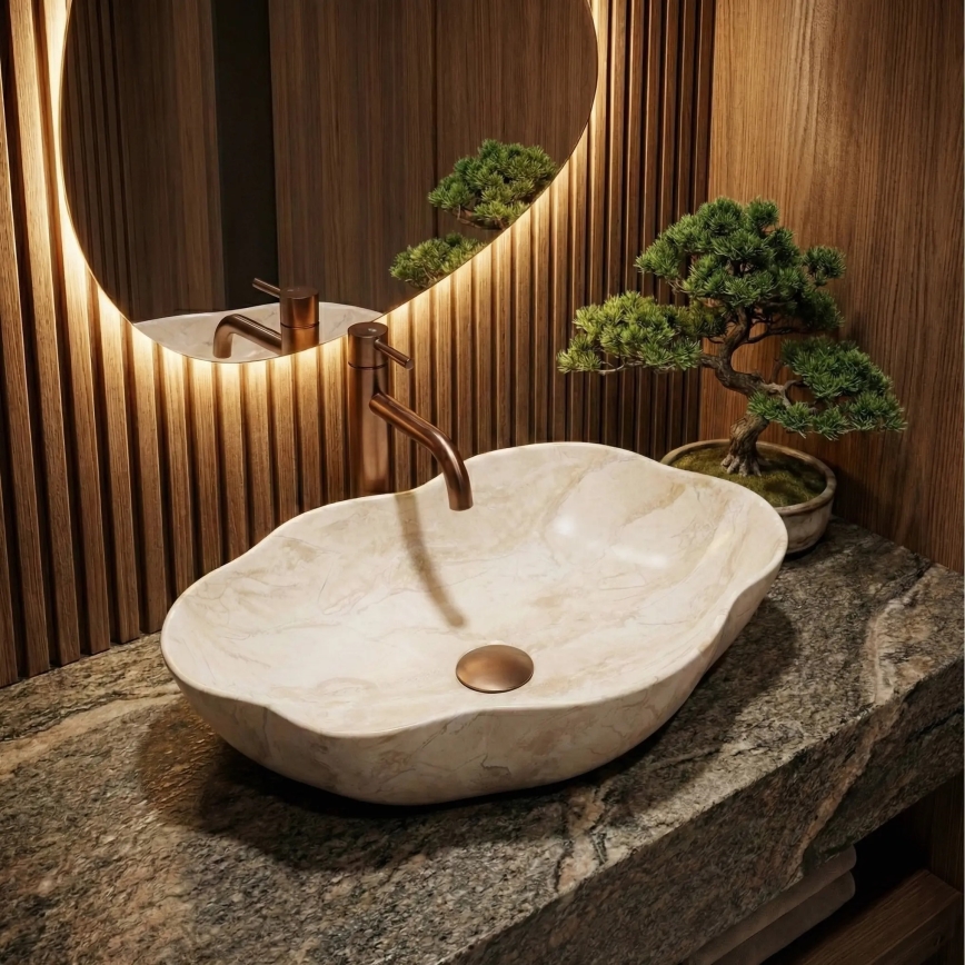 REA-U0619 - Håndvask til bordplade PEARL 38x50,5 cm keramik/beige