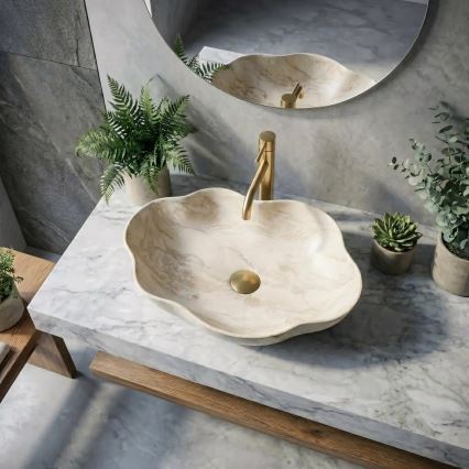 REA-U0619 - Håndvask til bordplade PEARL 38x50,5 cm keramik/beige
