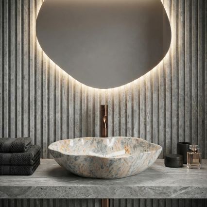 REA-U0620 - Vask til bordplade PEARL 38x50,5 cm, keramik, grå/beige med steneffekt