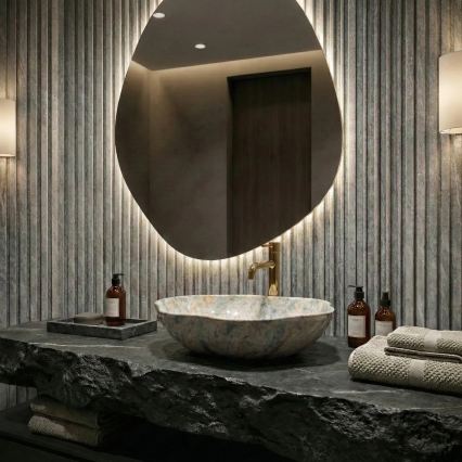 REA-U0620 - Vask til bordplade PEARL 38x50,5 cm, keramik, grå/beige med steneffekt