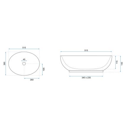 REA-U0627 - Vask til bordplade CAROLA 39 x 51,5 cm keramik/beige/brun