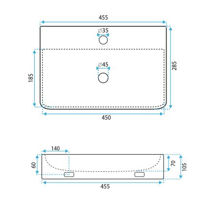 REA-U0630 - Bordplade-/væghængt håndvask NAOMI 28,5x45,5 cm keramik/hvid