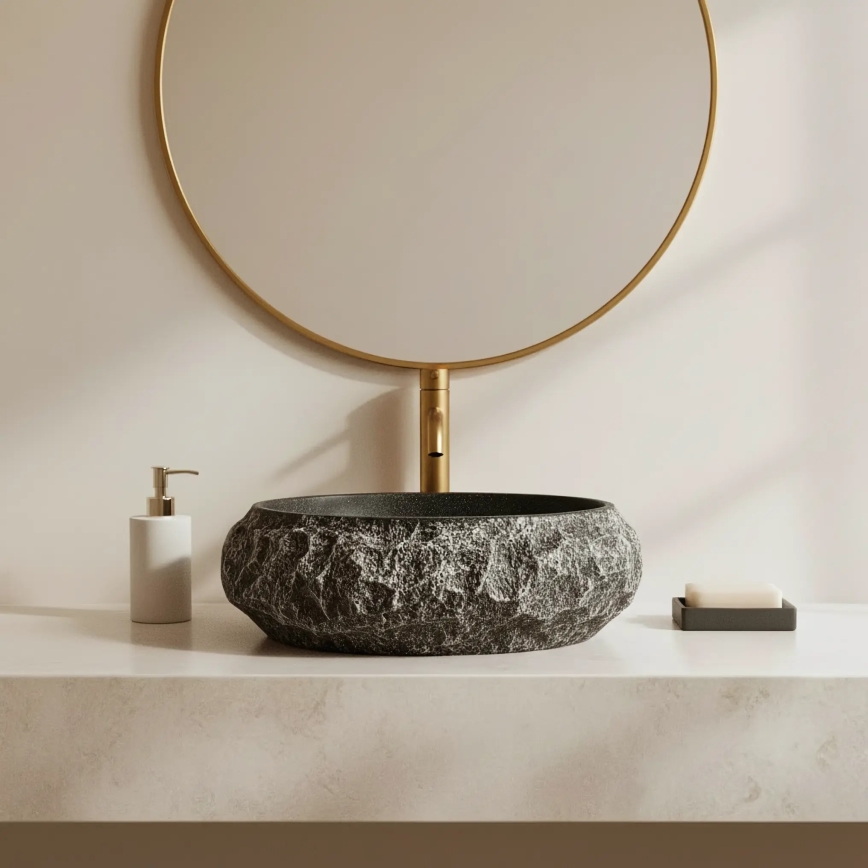 REA-U0634 - Vask til bordplade MIKA GABRO 38x50 cm sort/imitationssten