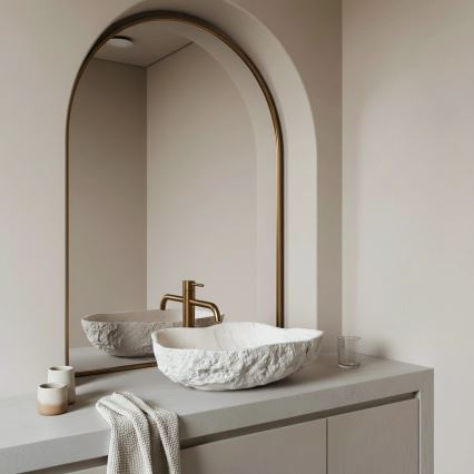REA-U0642 - Påbygget vask ISLA 37x49 cm hvid/beige/stenlook