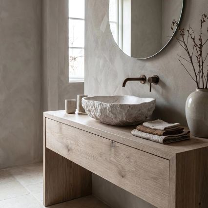 REA-U0642 - Påbygget vask ISLA 37x49 cm hvid/beige/stenlook