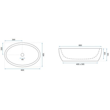 REA-U0656 - Vask til bordplade MELANIA 40,5x60 cm keramik/højglans hvid