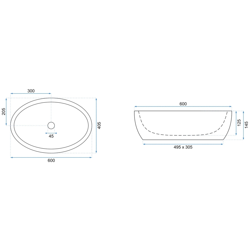 REA-U0656 - Vask til bordplade MELANIA 40,5x60 cm keramik/højglans hvid
