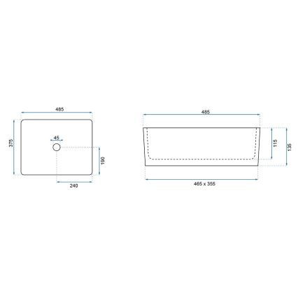 REA-U0669 - Vask til bordplade ANITA 37,5x48,5 cm keramik/højglans hvid