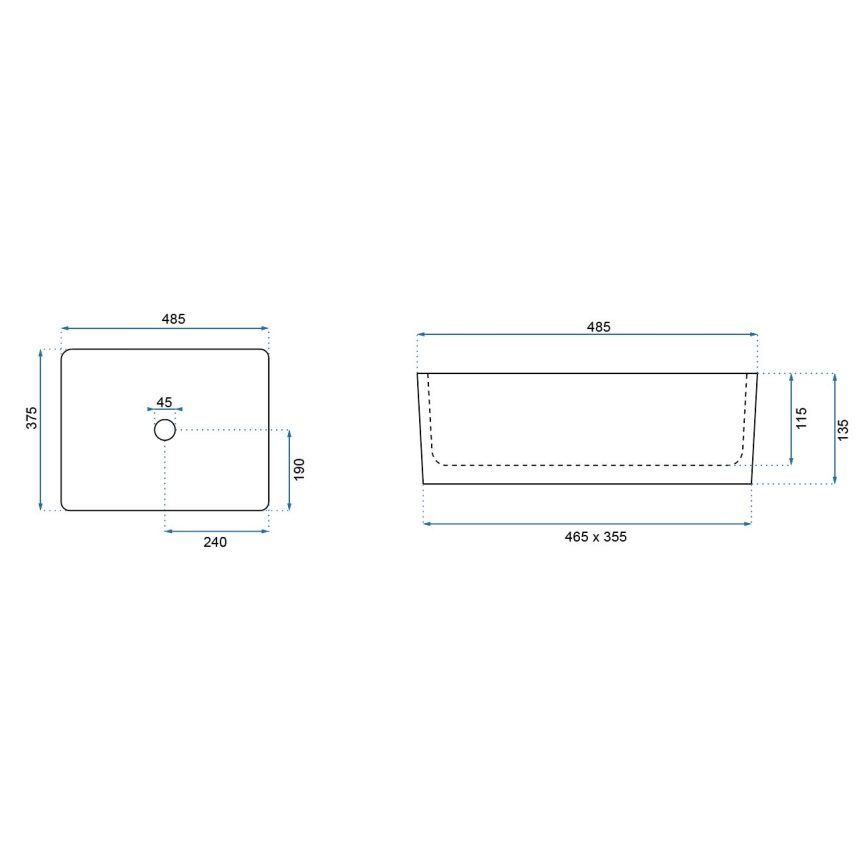 REA-U0669 - Vask til bordplade ANITA 37,5x48,5 cm keramik/højglans hvid
