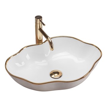 REA-U0696 - Vask til bordplade PEARL 38x50,5 cm keramik/blank hvid/guld