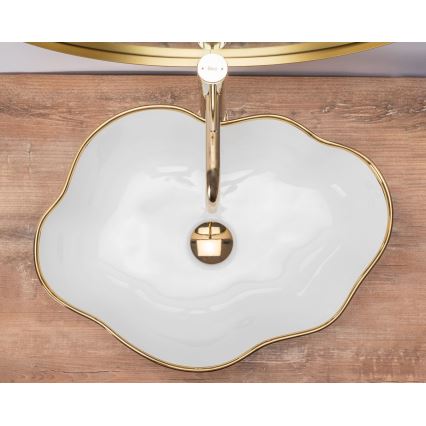 REA-U0696 - Vask til bordplade PEARL 38x50,5 cm keramik/blank hvid/guld