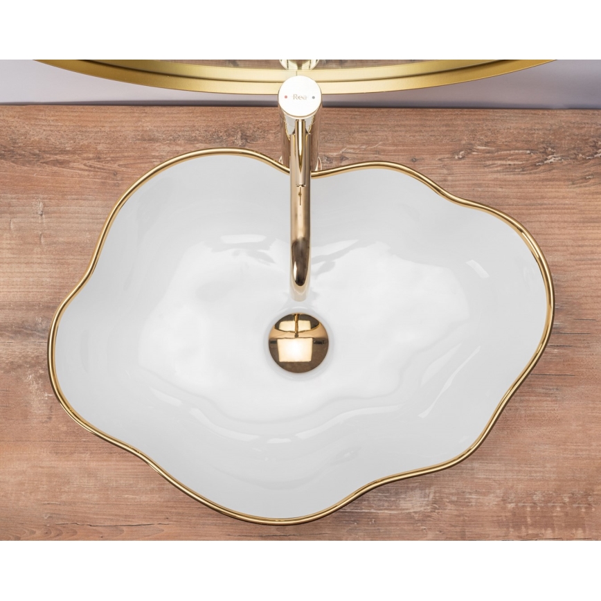REA-U0696 - Vask til bordplade PEARL 38x50,5 cm keramik/blank hvid/guld