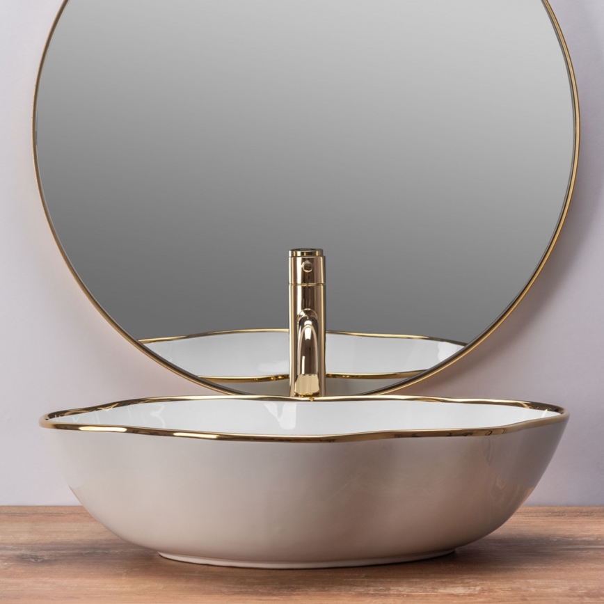 REA-U0696 - Vask til bordplade PEARL 38x50,5 cm keramik/blank hvid/guld