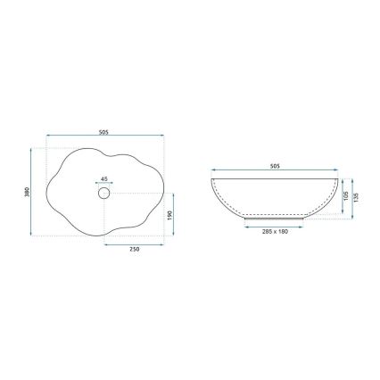 REA-U0696 - Vask til bordplade PEARL 38x50,5 cm keramik/blank hvid/guld