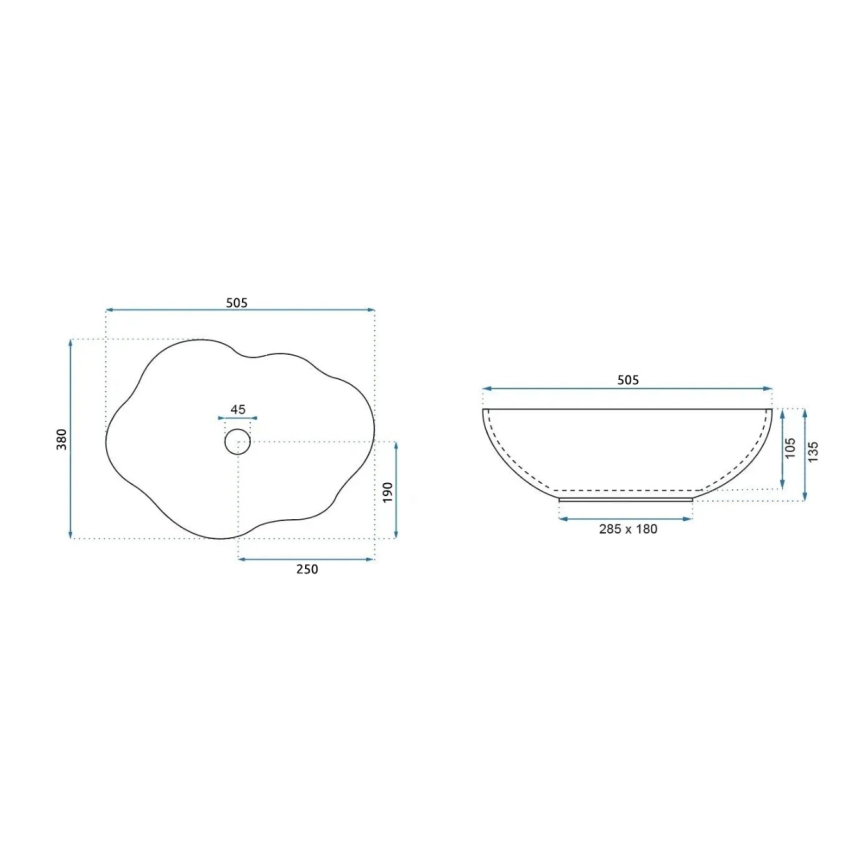 REA-U0696 - Vask til bordplade PEARL 38x50,5 cm keramik/blank hvid/guld