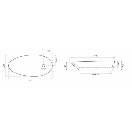 REA-U1500 - Vask til bordplade GRETA 42,5x77 cm keramisk/højglans hvid