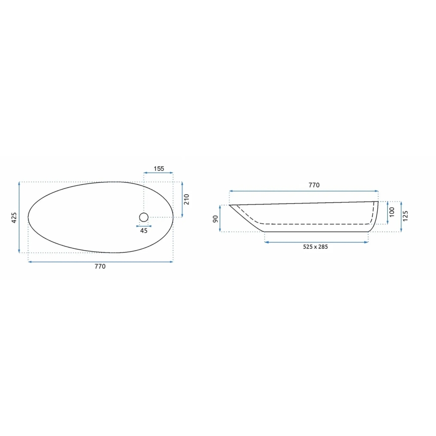REA-U1500 - Vask til bordplade GRETA 42,5x77 cm keramisk/højglans hvid