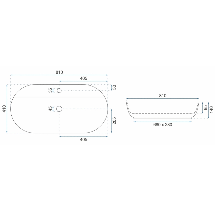 REA-U2541 - Håndvask til bordplade AURA 41x81 cm keramik/blank hvid