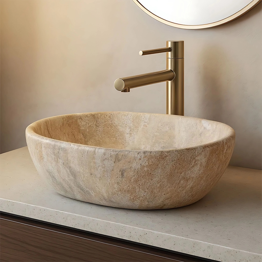 REA-U3000 - Bordmonteret håndvask AMELIA 34,5x48 cm keramik/beige/stenimitation