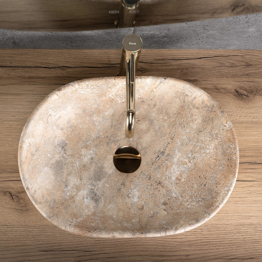 REA-U3000 - Bordmonteret håndvask AMELIA 34,5x48 cm keramik/beige/stenimitation