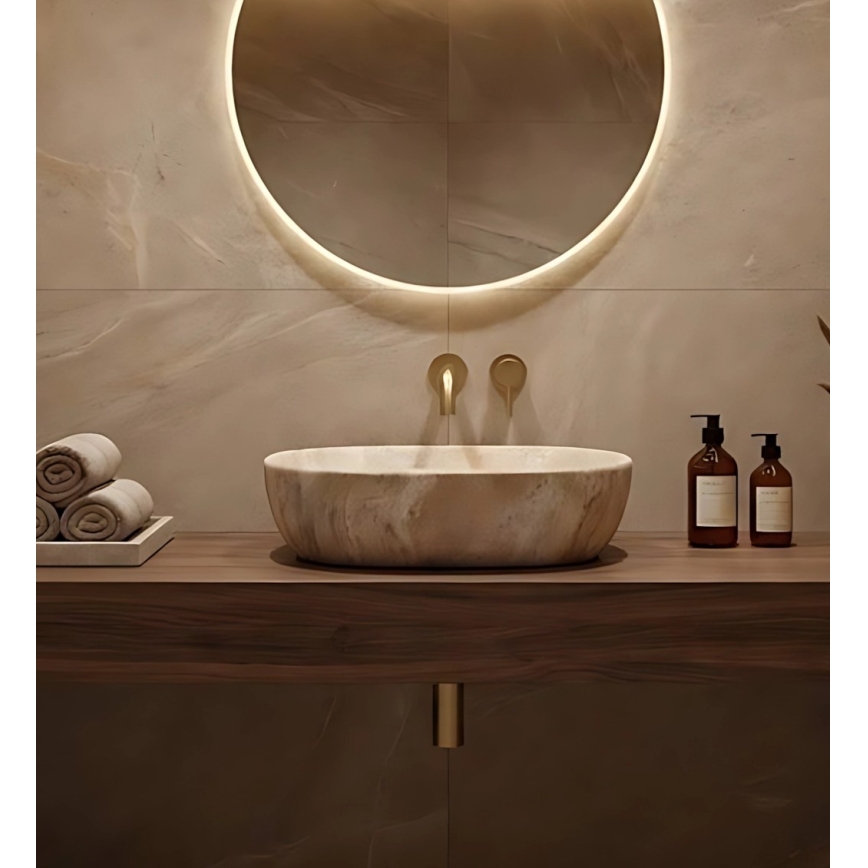 REA-U3000 - Bordmonteret håndvask AMELIA 34,5x48 cm keramik/beige/stenimitation